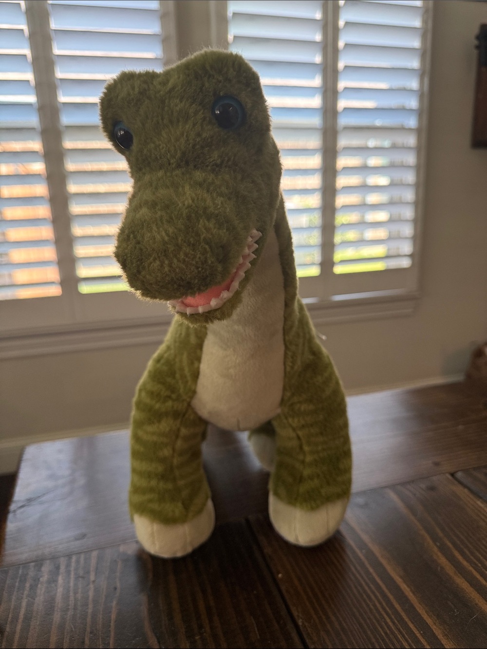 Build-A-Bear Olive Green Dinosaur Plush with Cream Belly and Pink Tongue